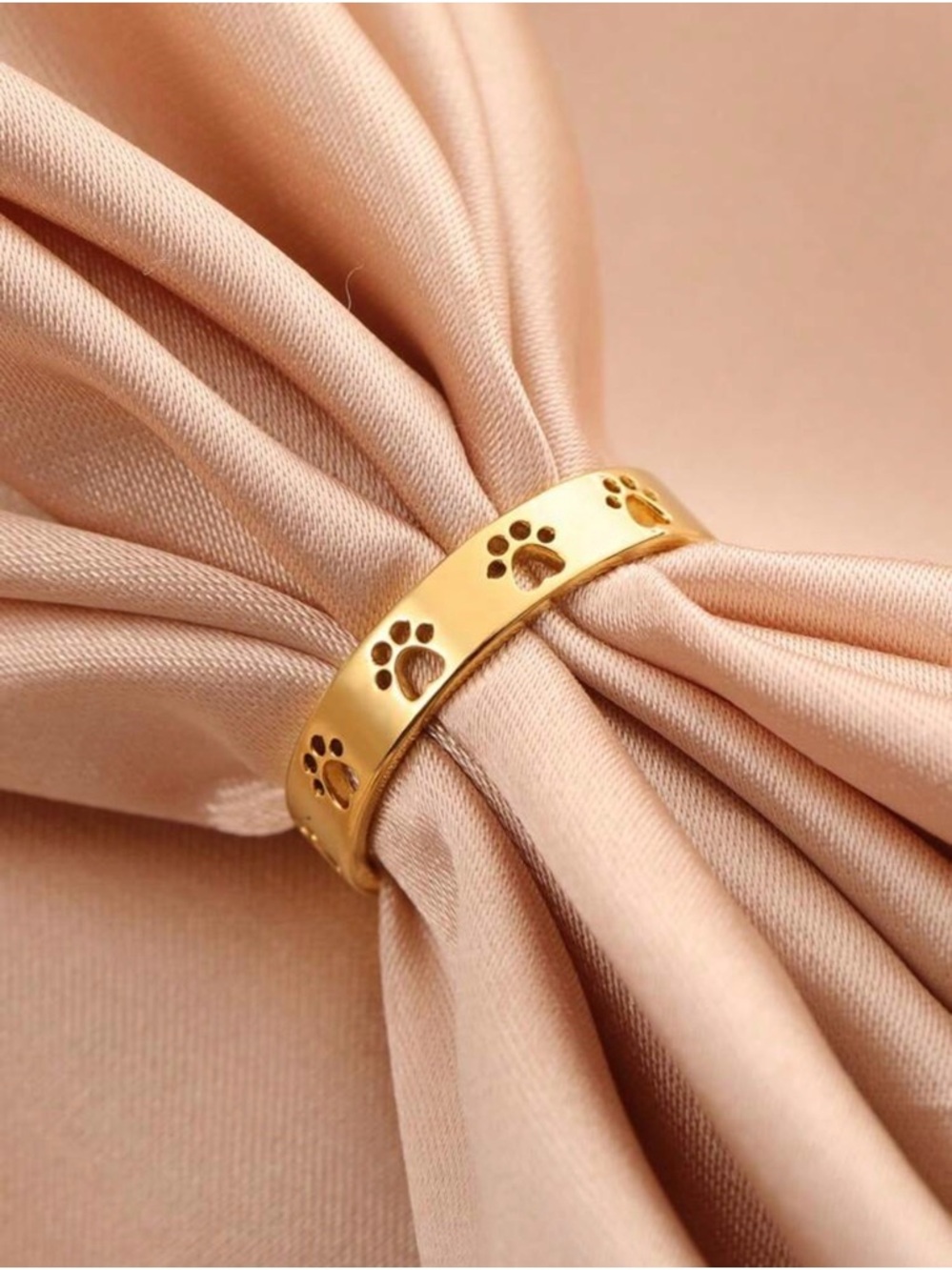 Gold Paw Print Stainless Steel Ring - Pet Lover Band
